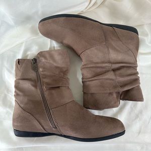 I.D. Required faux suede booties brown size 8